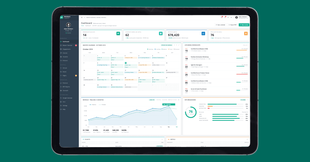 A custom back-office for a one-person training consultancy