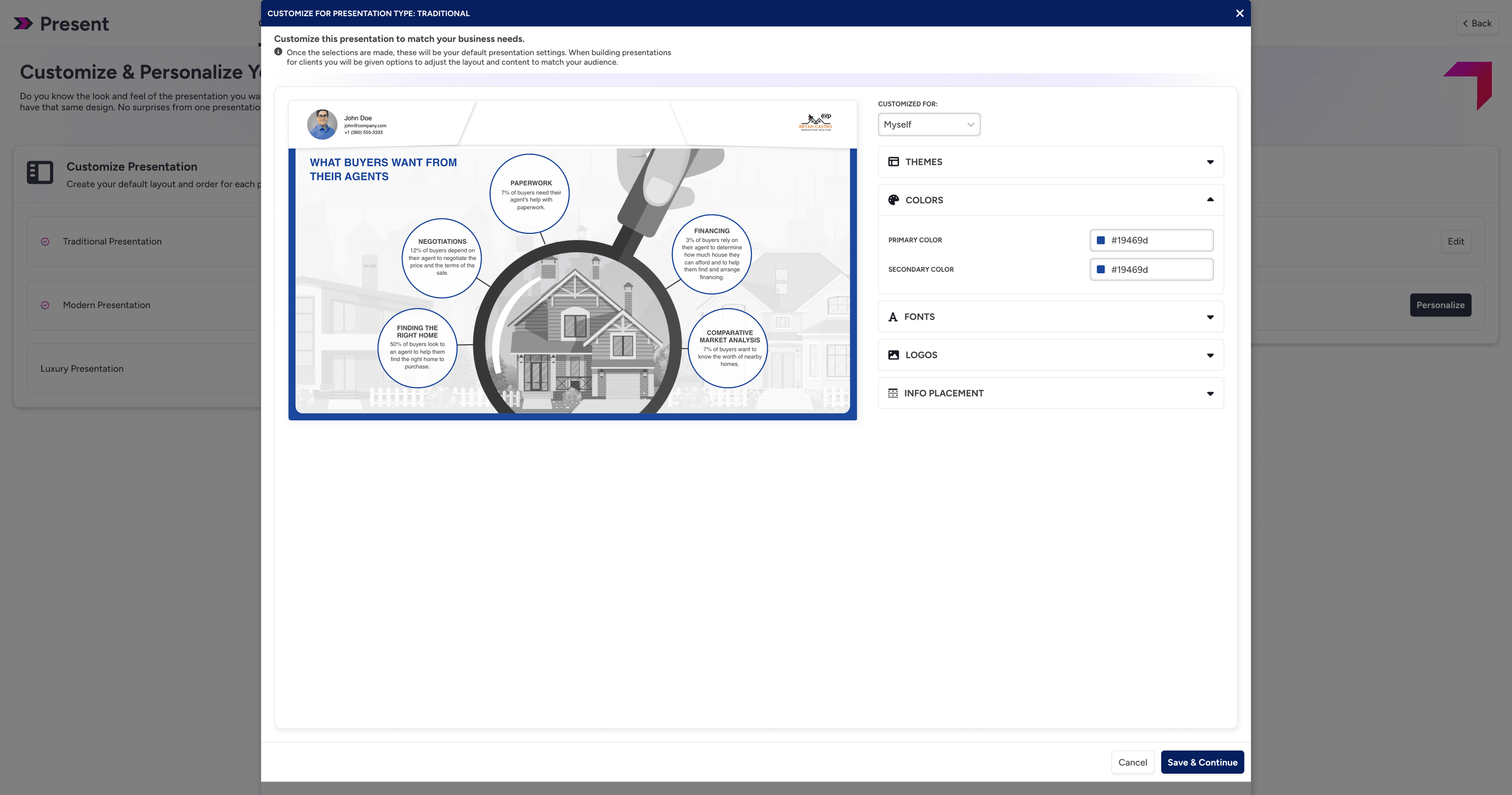 Customizing a slide inside the authoring surface